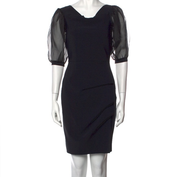 La Petite Robe di Chiara Boni Cocktail Midi Dress Black Ruched Ruff Sleeve Sz 42 - Picture 2 of 15